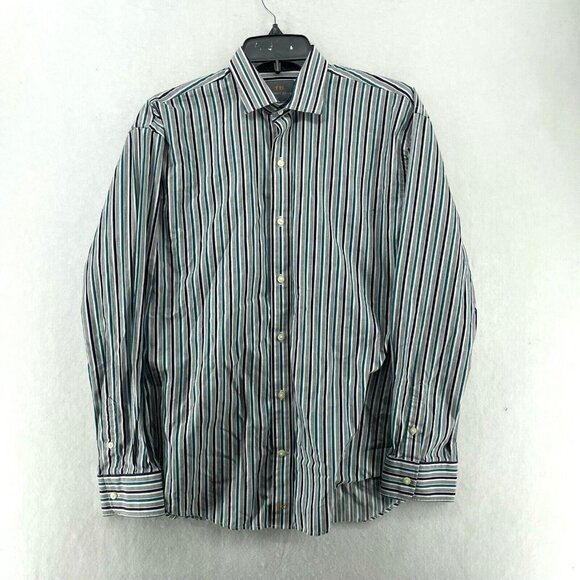 Thomas Dean Other - Thomas Dean Button-Up Shirt Men's Sz XL Teal Gray Striped Collared Barrel Cuff